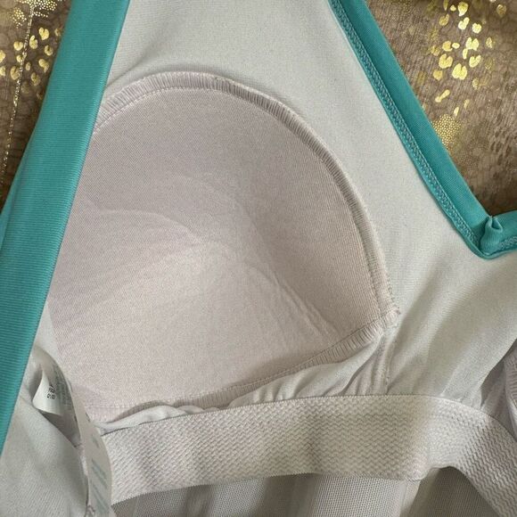 Kona Sol Aqua Teal Striped High Leg One Piece Swim Suit Size 14W - Picture 5 of 8